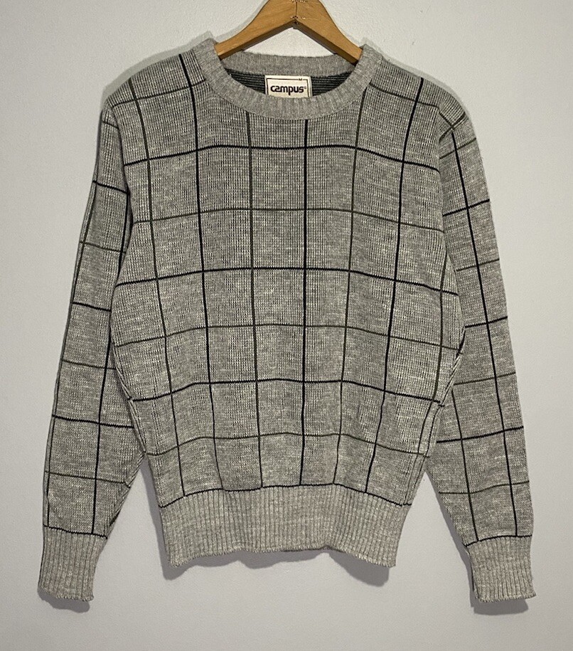 Vintage 70s Campus Sweater Mens Medium Grandpa Knit Pullover 