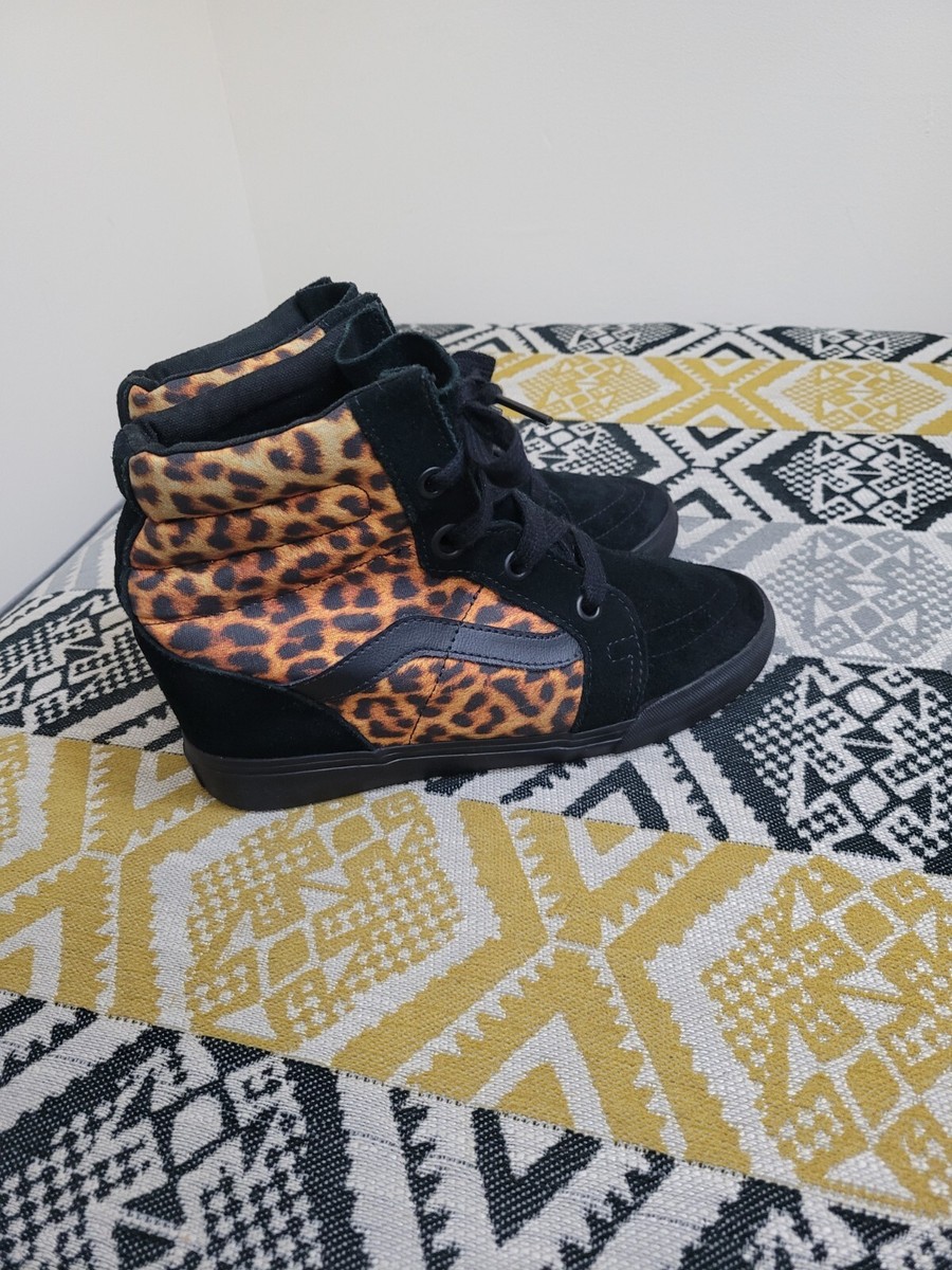 Black Leopard Print Van Wedge Sneakers Vans Off The Wall Sk8-Hi