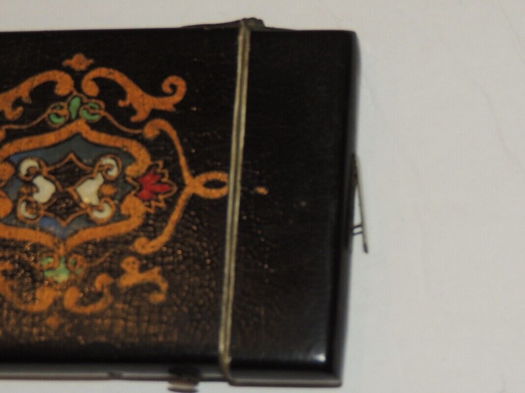 Beautiful Antique Victorian Lacquered Calling Card Case w Mother of Pearl - Picture 5 of 5
