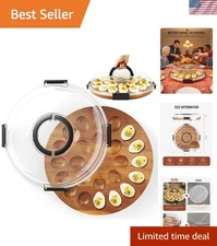 Deviled Egg Container with Lid Wooden Tray 24 Slots Home Kitchen Party Black