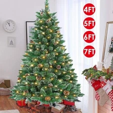 4ft 5ft 6ft 7ft Christmas Tree 360-1100 Branch Tips w/ 100 LED Lights Stand Xmas