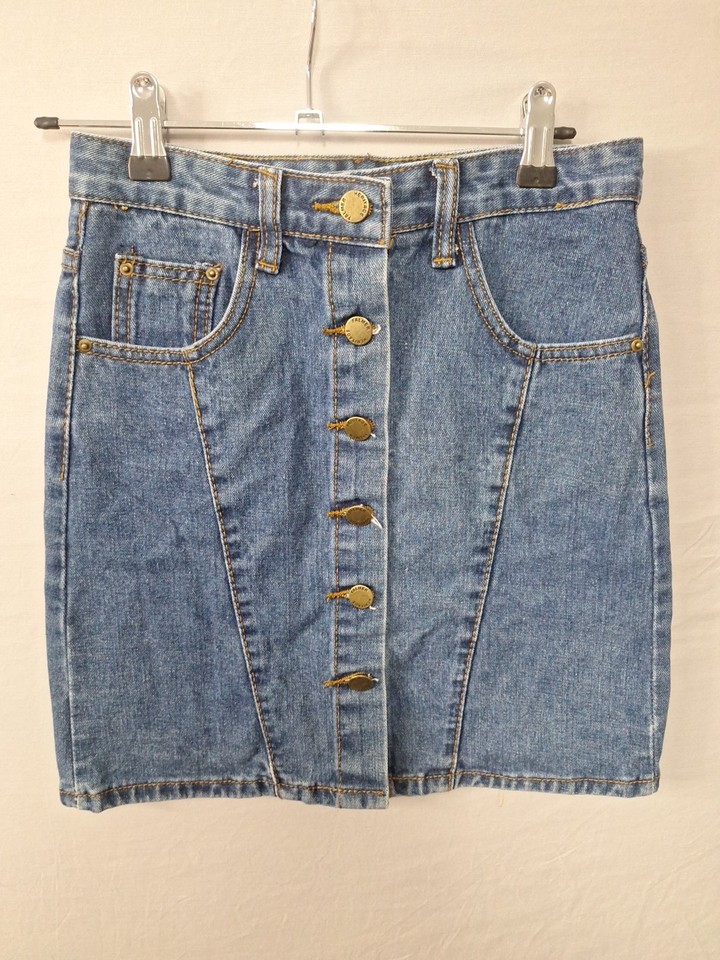 Heritage Falmer Denim Jean Mini Skirt Size Small Back Pockets For Mobile Phone