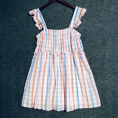 Blu Pepper Dress Womens Large Plaid Smocked Ruffle Strap Lined Sundress Summer