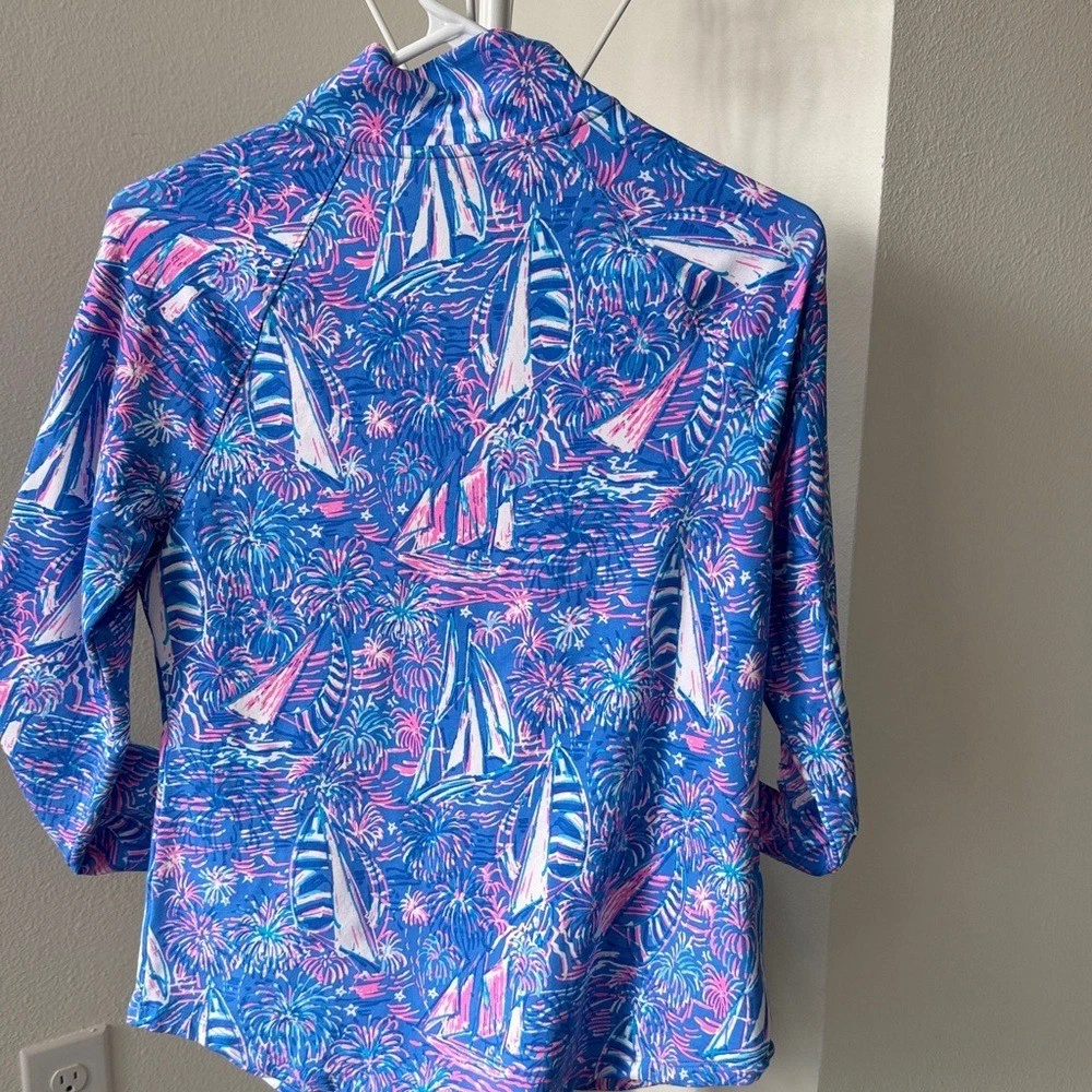 Lilly Pulitzer Blue and Pink Tropical Print Top - product detail image 5