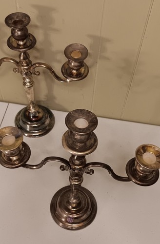 CANDELABRA PAIR SILVERPLATE 3 ARM INTERNATIONAL SILVER 1991 WEIGHTED 14.5X13 - Picture 6 of 17