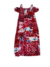 Klass Red Floral Print Off Shoulder Midi Dress Size 10 Holiday Summer Elegant