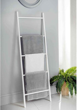White Wooden Towel Ladder – 5 Rung Freestanding Clothes Airer, Decorative Bathro