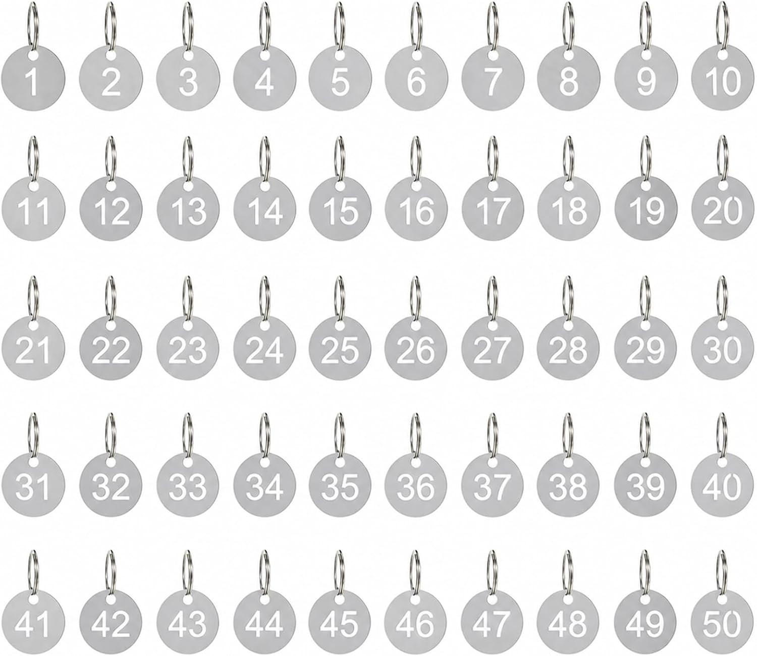 1-50 Key Tags, round Metal Number Tags Stainless Steel Number ID with Hole