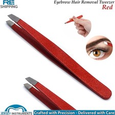 Eyebrow Tweezer Red White Dots Stainless Steel Slant Tip Precision Hair Removal