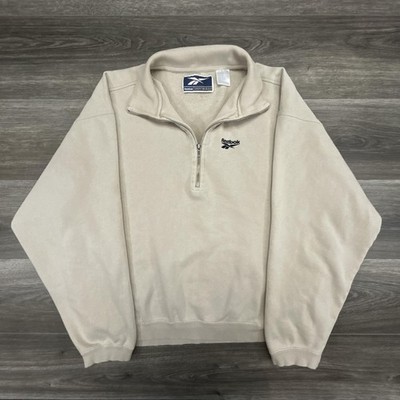 Vintage Reebok 1/4 Zip Pullover Sweatshirt Mens Large Beige Mock Neck 90s Jacket