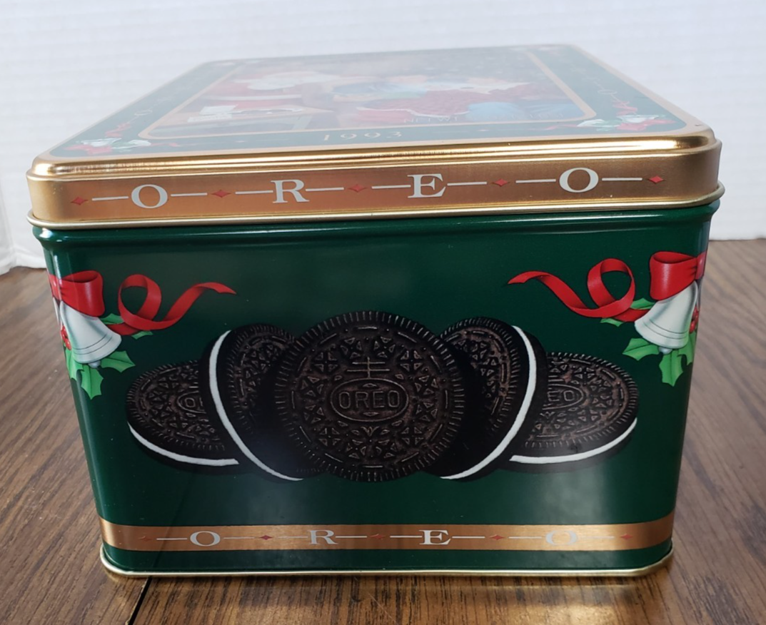 1993 Oreo Cookie Tin Green Unlock the Magic Christmas Morning