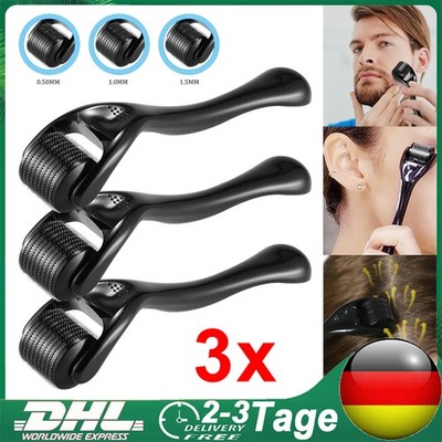 3x Derma Roller 0.5/1/1.5mm Roller für Haarwachstum Hautpflege Körper Behandlung