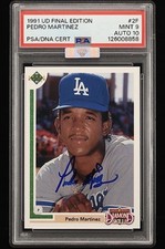 1991 UPPER DECK #2F PEDRO MARTINEZ RC HOF PSA 9 DNA AUTO 10 MBA DIAMOND ROOKIE