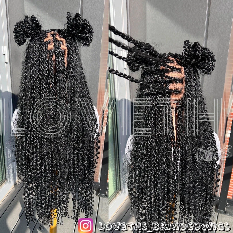 Human Hair CurlShips next day Cornrow Full lace Braided wig,black knotless braid - Image 2 of 4