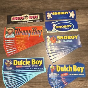 Andy Boy Denny Boy Dulcie Boy Dutch Boy Snoboy Vintage Fruit & Raisin Labels Lot