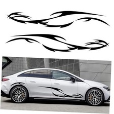 2Pcs 82'' Wave Flame Graphics Stickers Car Body Side Decals Racing Black