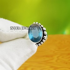 London Blue Topaz stone 925 sterling silver handmade Gift Ring US size 5 to 13