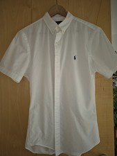 Orig RALPH LAUREN kurzarm Hemd Gr M weiß  Oxford slim fit feather weight Twill