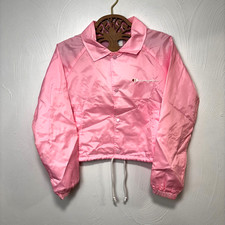 Champion Jacket WindbreakerCrop Elastic Long Sleeve Pink Solid Athletic Snap XS