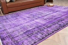 Vintage Turkish Rug, 6,2x9,2 ft Large Rug, Purple Black Floral paisley Wool Rug