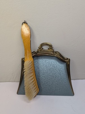 Vintage Crumb Broom and Dustpan/Mid century/Horse Hair Brush/Metal and Wood