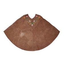Vintage 60's 70's Suede Leather Cape Poncho Boho Hippie Floral Native American