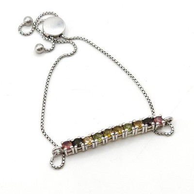Multi Turmalin Tennis Armband 925 Sterling Silber verstellbar Schieber