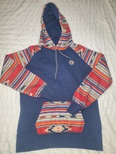 Hooey Taos Pullover Hoodie, Women s Sz Med Navy Multicolor Aztec Print, READ DIS