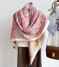 Sallys 70 Cashmere 30 Silk Wrap Scarf Nature Print Double Face Shawl 53" Pink