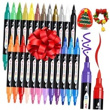 24 Colors Dual Tip Acrylic Paint Markers,Waterproof, Non-Toxic, odorless,