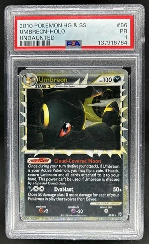 2010 Pokemon HeartGold & SoulSilver Undaunted Umbreon Holo #86/90 PSA 1