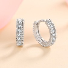 0.14Ct VVS1 Moissanite Women's 925 Sterling Silver Round Huggie Hoop Earrings