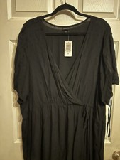 NWT Torrid 4 Dress 26 Midi Swiss Linen Surplice Wrap Dress V-Neck Wrap Tie Black