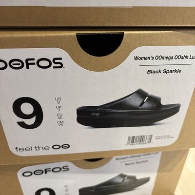Oofos Oomega Ooahh Luxe Slide Black Sparkle Women's Size 9 | eBay