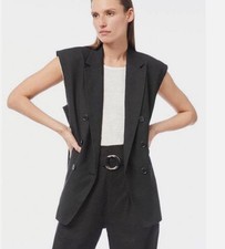 Gilet oversize con telaio in misto lino nero e cotone taglia XL