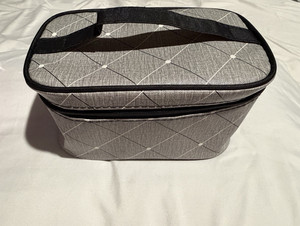 Gray Quilted Makeup Bag Case with Handle and Zipper, Gray/Black