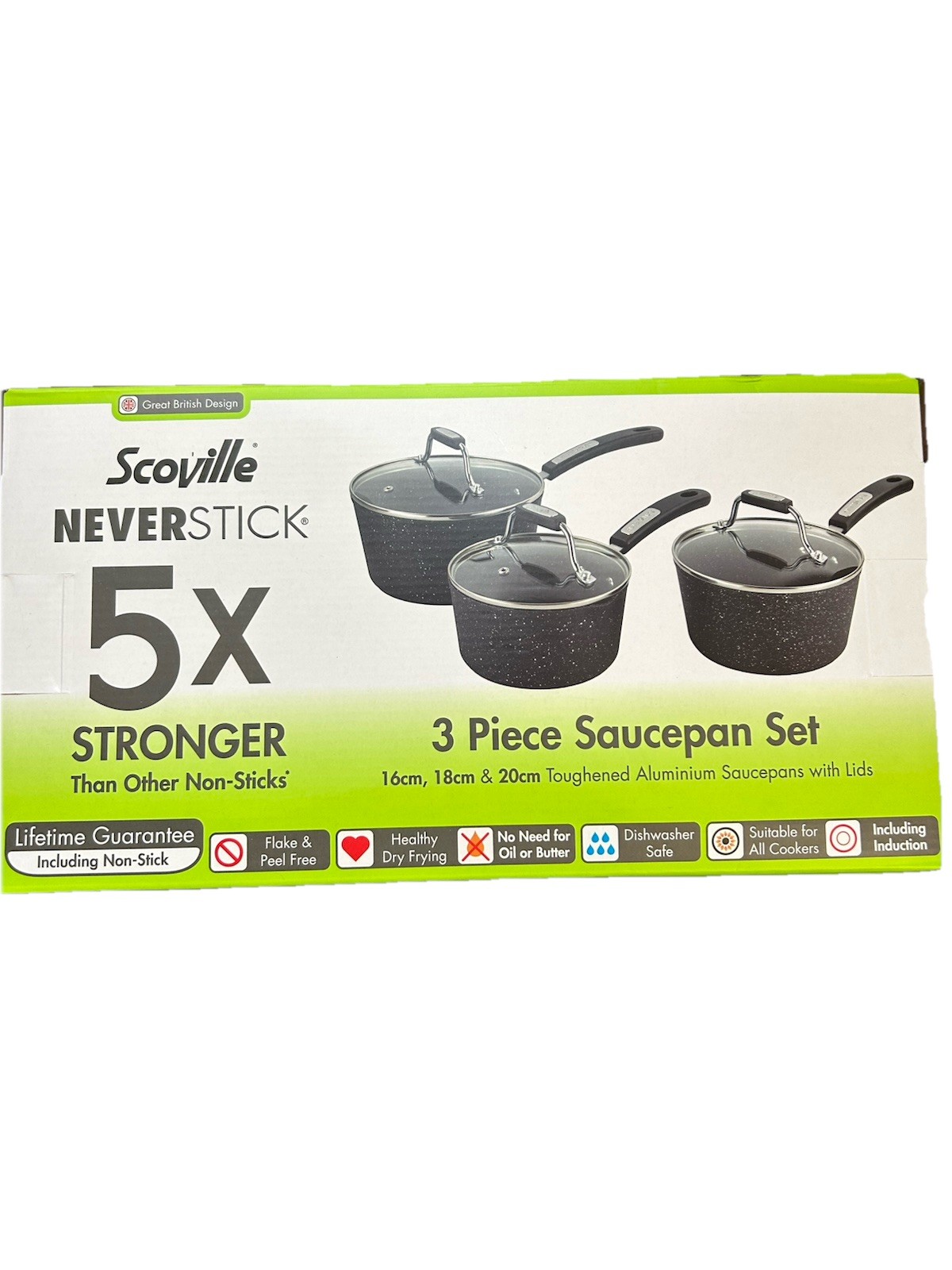 Juego de cacerolas Scoville Neverstick - negras, 3 piezas (5 veces más fuertes que otras) NUEVO