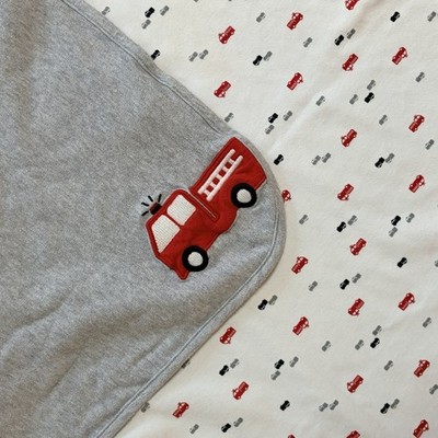 Carters Just one You Firetruck Baby Blanket Gray Cotton Receiving Fire Engine