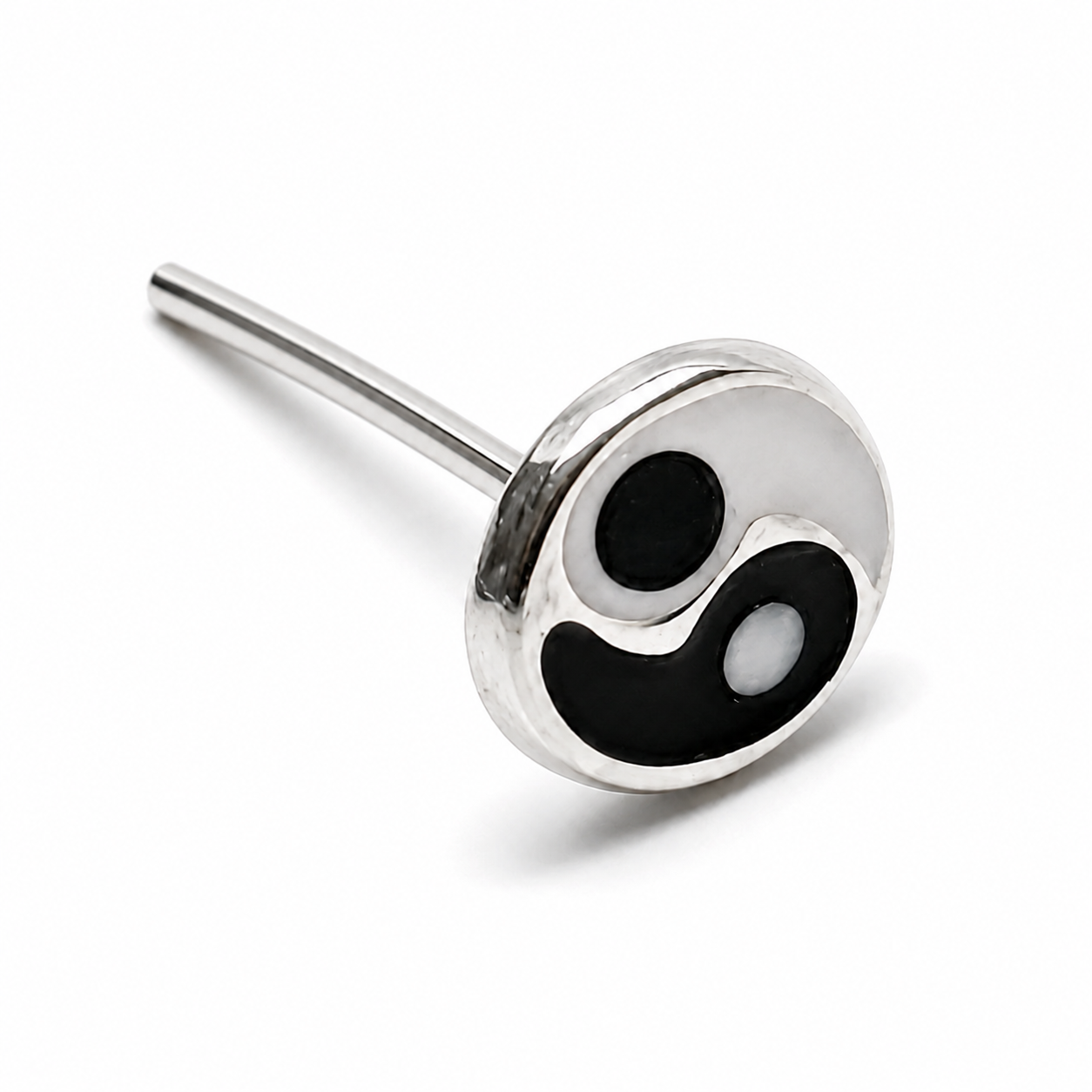 Yin Yang Nose Stud 925 Sterling Silver Enamel 22G 4mm L Bendable Piercing