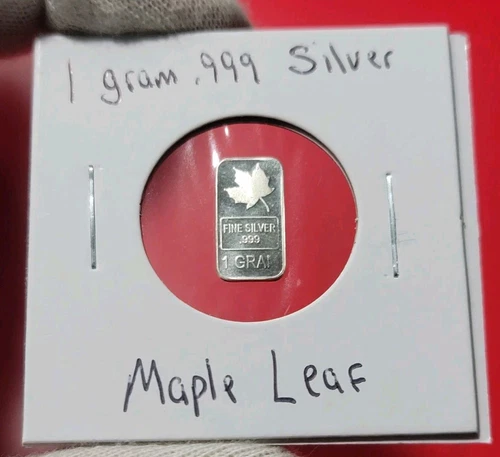 Canada MAPLE LEAF 🍁 - 1 Gram .999 Fine Pure Silver Bullion Mini Art Bar Ingot