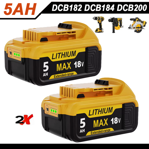 2X 5,0 Ah 18V Xr Li-Ion Ersatzakku FüR Dewalt DCB184 Akku DCB182 DCB185 DCB201-image