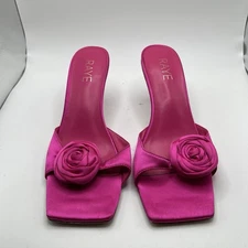 RAYE Rosette Mule in Pink size 7 square toe flower heel NWOB women slip on 