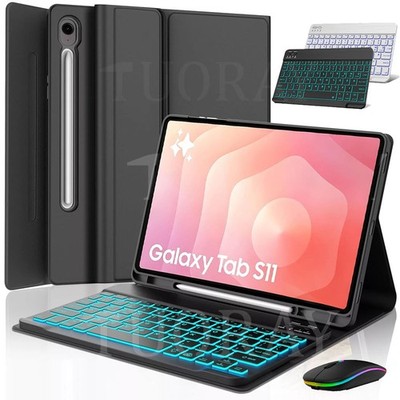 Für Samsung Galaxy Tab S11 S10 S9 FE S8 A11+ A9+ Hülle Beleuchtete Tastatur Maus