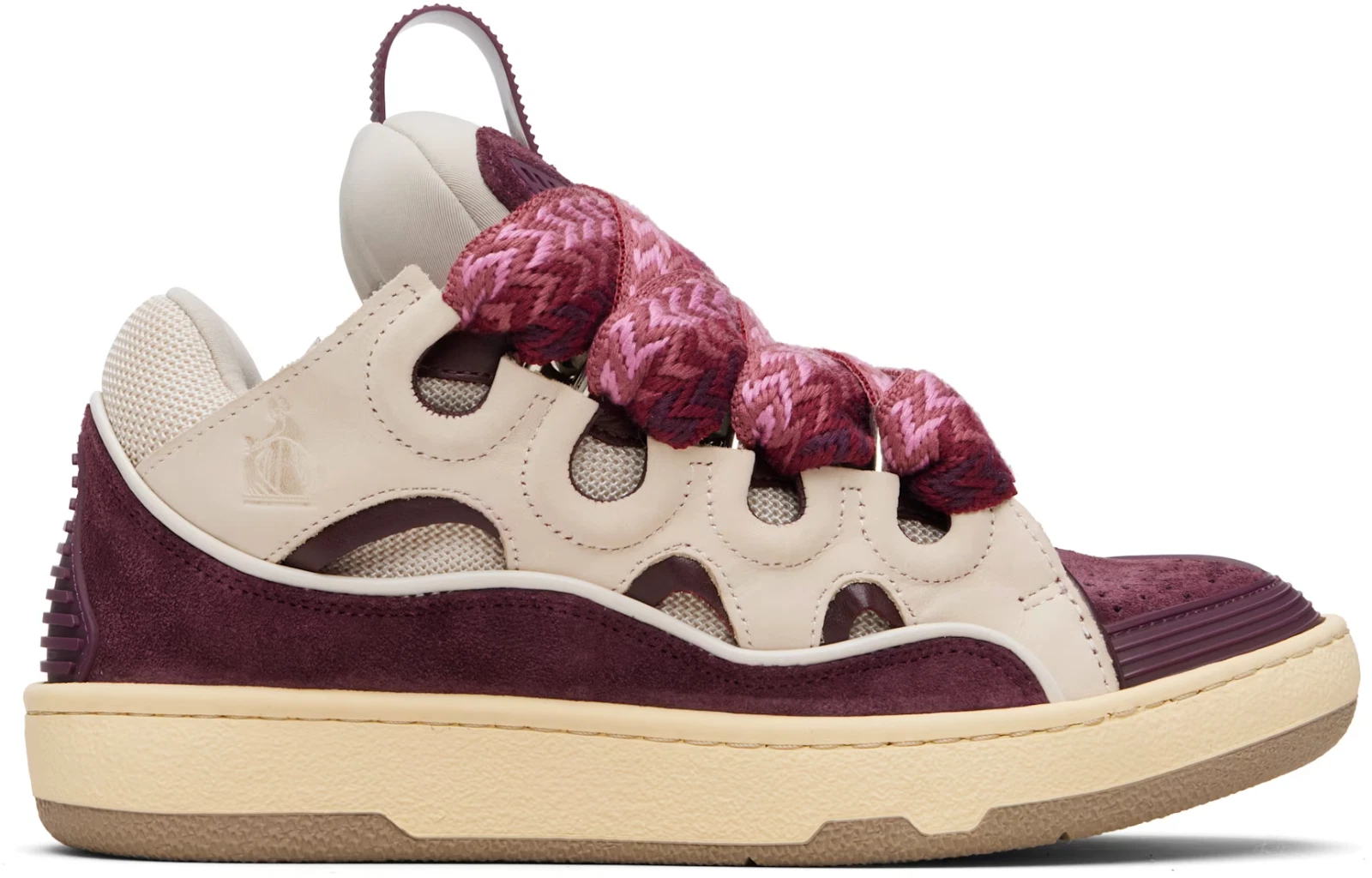 Lanvin — Lanvin Burgundy & Beige Curb Leather Sneakers - $1440 - New in Box - Authentic
