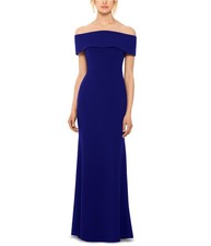 Betsy  Adam Womens Solid Off-The-Shoulder Bow-Back Gown Dress, darkblue, 4