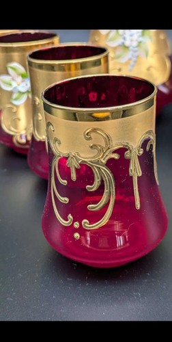 Signierte Murano Glas Karaffe Set mit sechs Gläsern 24K Blattgold - San Marco - Bild 9 von 20