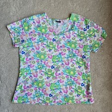 Absolute Frogs Hearts Medical Nurse White Medium Scrub Top w Pockets