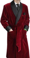 Men's Smoking Jacket Robe Maroon Long Quilted Velvet Robe Evening Relaxed Gown