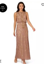 Adrianna Papell Papell Studio Women's Taupe Gold Beaded Evening Dress Gown Sz 2