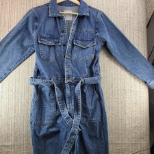 VVTIKO Denim Jumpsuit Womens Large Blue Long Sleeve Belted Utility Coveralls